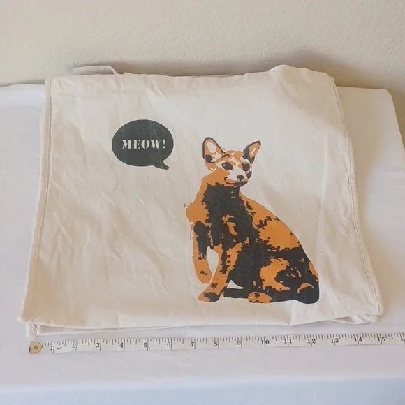 3/$25 Pet Food Express Canvas Tote Bag Cat & Dog Image, Off White Blue Orange - Picture 10 of 14